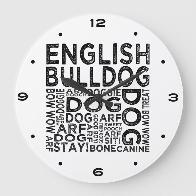 English Bulldog Typography Stor Klocka (Framsida)