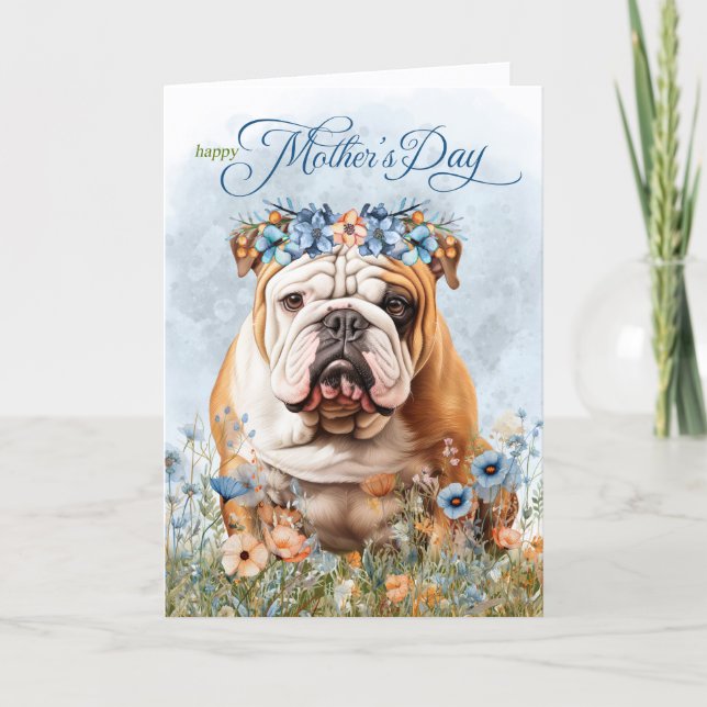 English Bulldog Wildflowers Mother's Day Helgkort (Framsida)