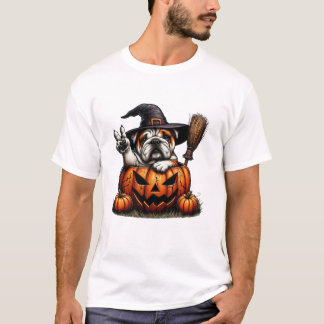 English Bulldog Witch Pumpkin T Shirt