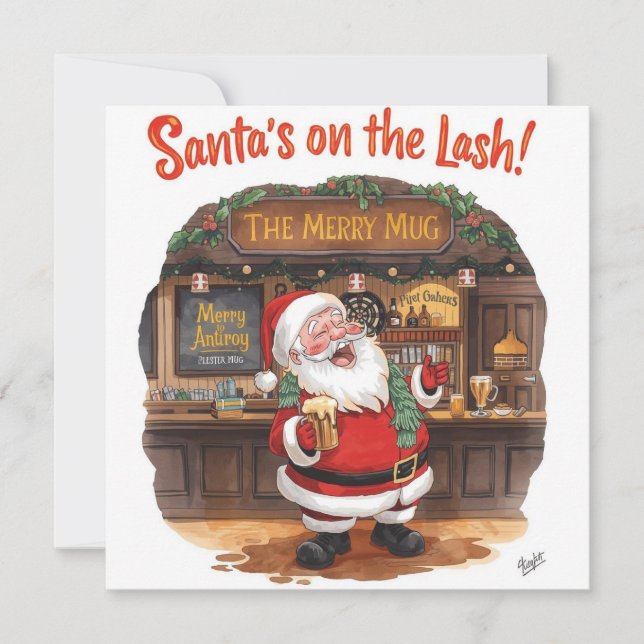 English Christmas with Santa Claus in Pub Julkort (Framsida)