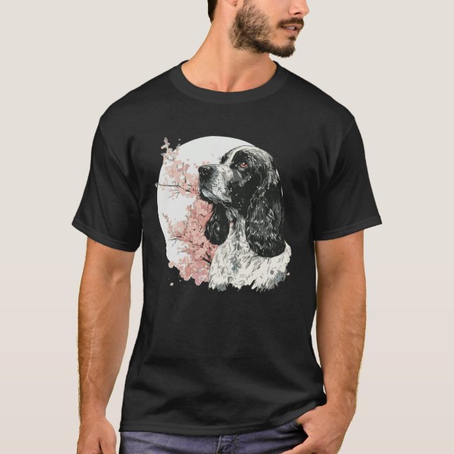 English Cocker Spaniel Cherry Blossom Dog Japanese T Shirt (Framsida)