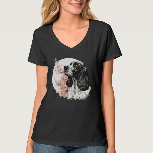 English Cocker Spaniel Cherry Blossom Dog Japanese T Shirt (Framsida)
