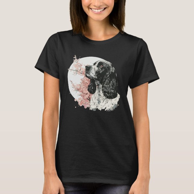 English Cocker Spaniel Cherry Blossom Dog Japanese T Shirt (Framsida)
