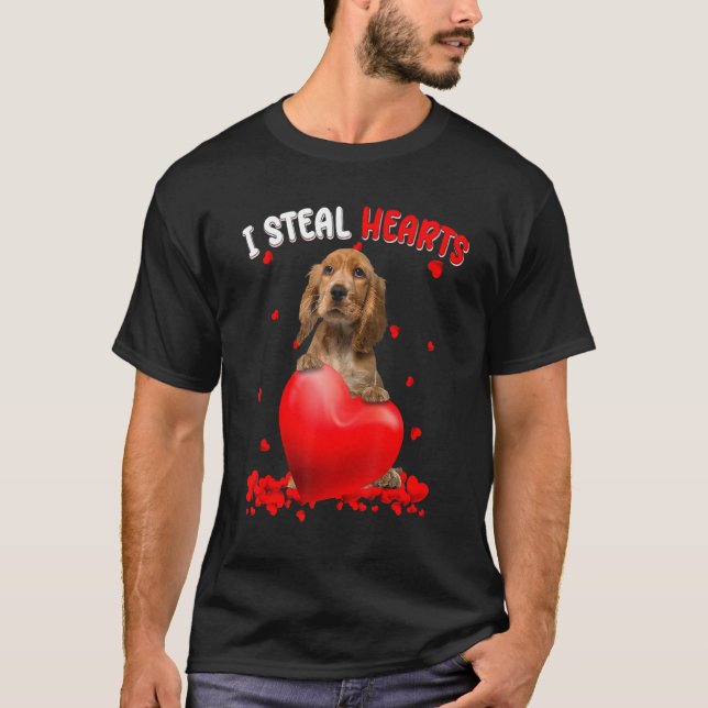 English Cocker Spaniel Dog I Steal Hearts Cute Val T Shirt (Framsida)
