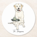 English Cream Golden Retriever  Wedding  Underlägg Papper Rund<br><div class="desc">The Golden Retriever Wedding Round Paper Coaster is a heartwarming and stylish addition to your wedding décor, perfect for couples who want to include their beloved furry friend in the celebration. Featuring a charming illustration of a Golden Retriever—whether in a sweet line drawing or soft watercolor—these coasters add a personal,...</div>