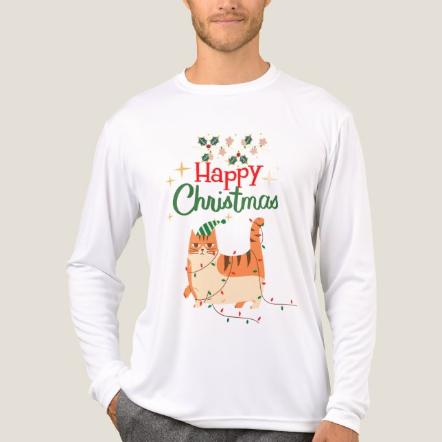 English: Cute Cat Lover 'Happy Christmas T Shirt (Framsida)