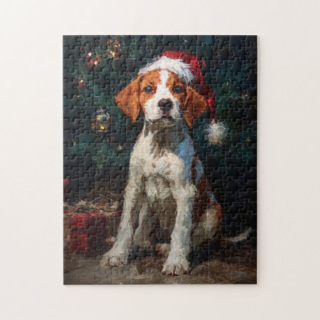 English Foxhound Puppy Christmas Painting Pussel (Vertikal)