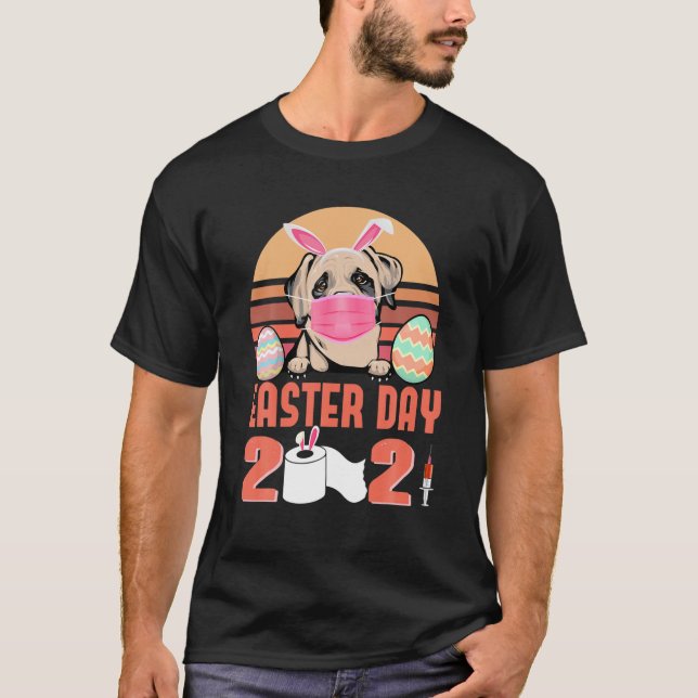 English Mastiff Dog Face Mask Bunny Egg Easter Day T Shirt (Framsida)
