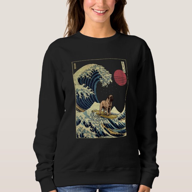 English Mastiff Japanese Kanagawa Wave  Surf Dog T Shirt (Framsida)