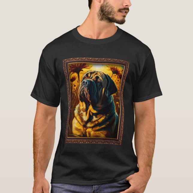 English Mastiff Painting Sunflower Flower Mom Wome T Shirt (Framsida)