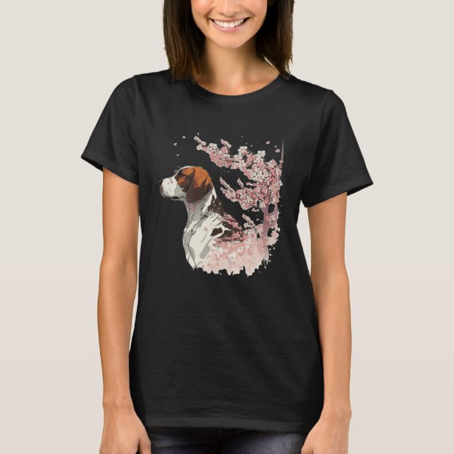 English Pointer Cherry Blossom Dog Breed Japanese  T Shirt (Framsida)