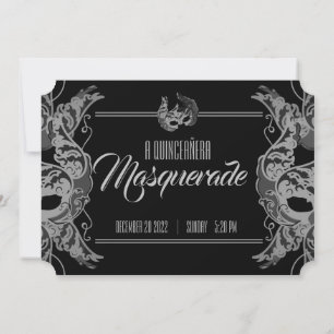 ENGLISH quinceañera MASQUERADE svart vitt biljett Inbjudningar