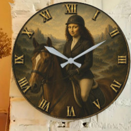 English Riding Funny Mona Lisa Equestrian Rider Gi Stor Klocka