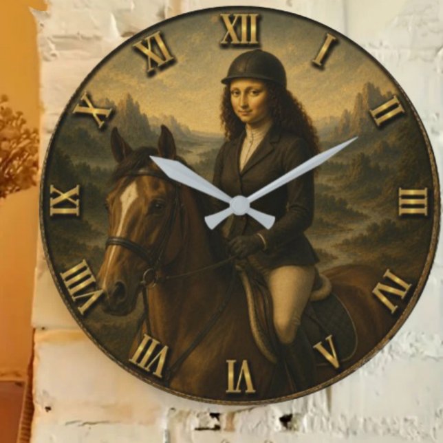 English Riding Funny Mona Lisa Equestrian Rider Gi Stor Klocka (Skapare uppladdad)