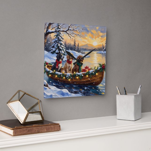 English Setter Christmas Boat Holiday Fyrkantig Klocka (Kontor)
