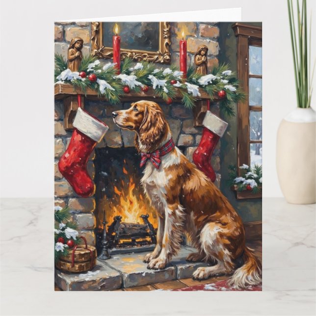 English Setter Christmas Fireplace Stocking Kort (Framsida)
