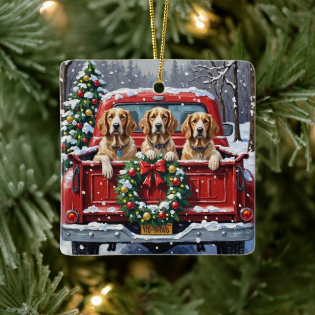 English Setter Christmas Red Truck Holiday Julgransprydnad Keramik (Träd)