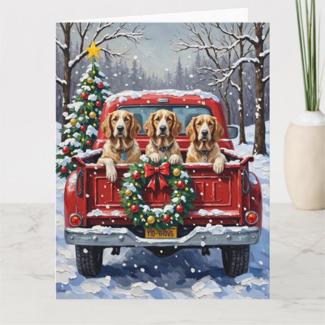 English Setter Christmas Red Truck Holiday Kort (Framsida)