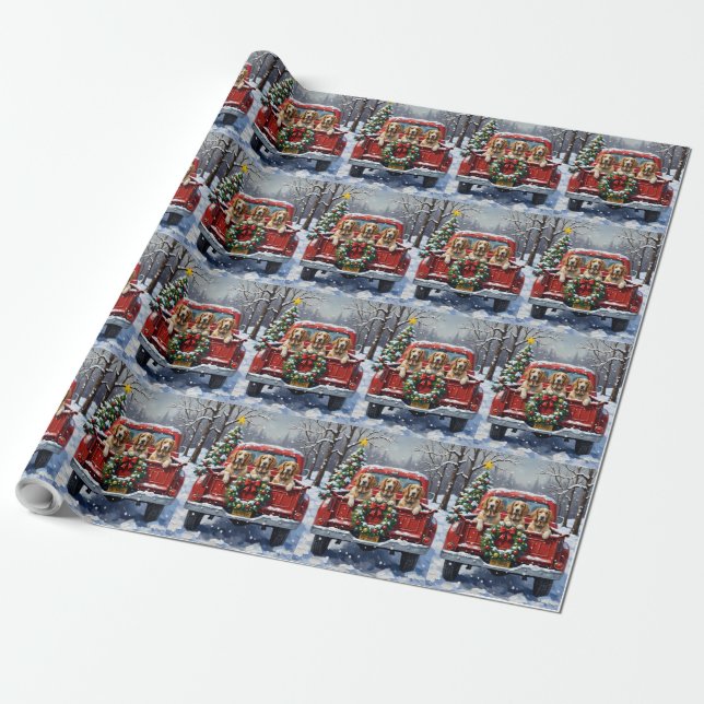 English Setter Christmas Red Truck Holiday Presentpapper (Utrullad)
