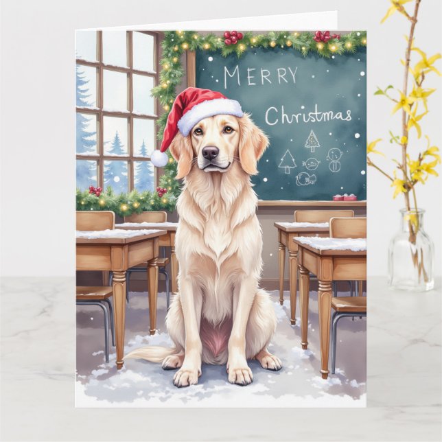 English Setter Cozy Classroom Teacher Santa Kort (Gul blomma)