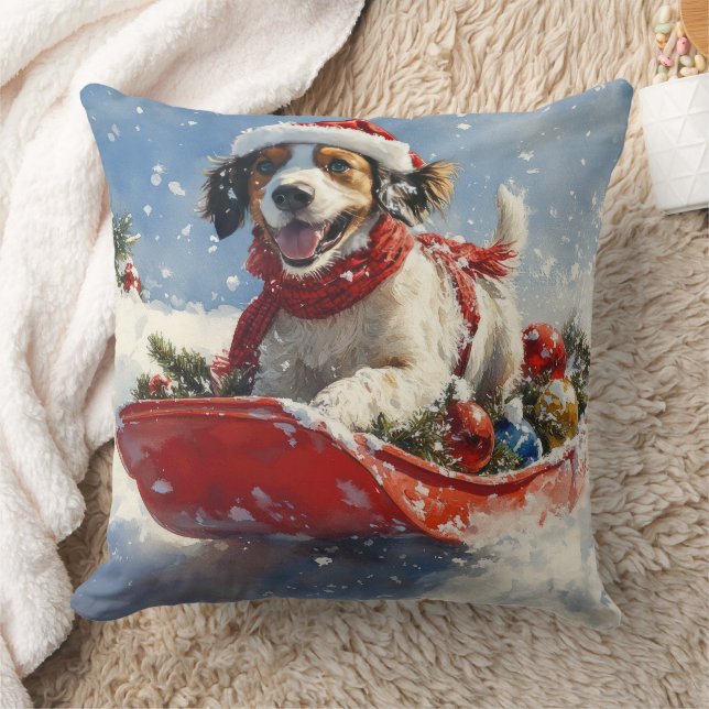 English Setter Dog in Sledge Let it Snow Christmas Kudde (Filt)