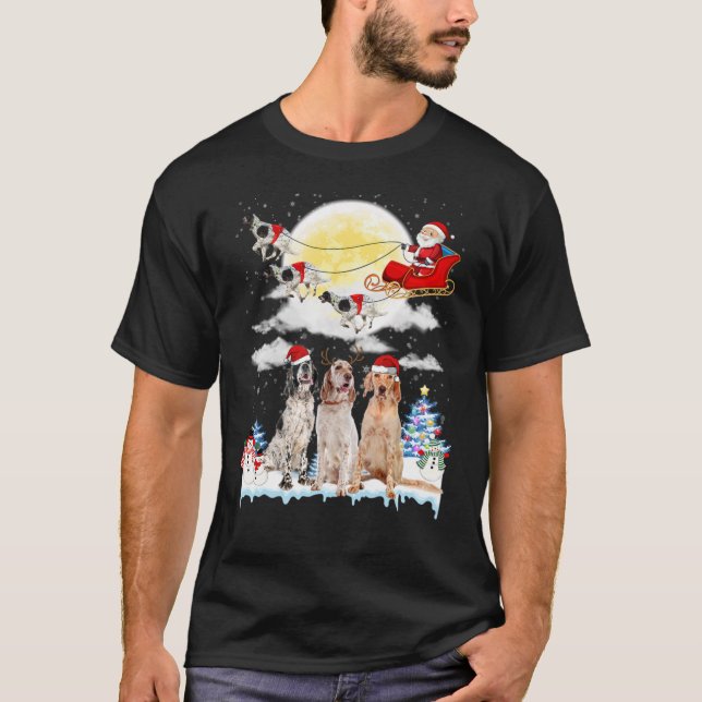 English Setter Dog Santa Sleigh Christmas Lover Lo T Shirt (Framsida)