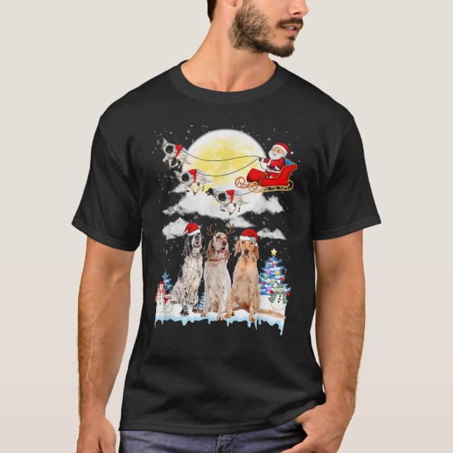 English Setter Dog Santa Sleigh Christmas Lover T- T Shirt (Framsida)