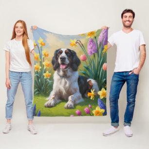English Setter Dog Spring Flowers Painting Fleecefilt