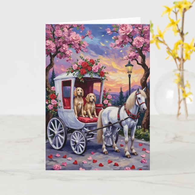 English Setter Dog Valentine's Day Kort (Gul blomma)