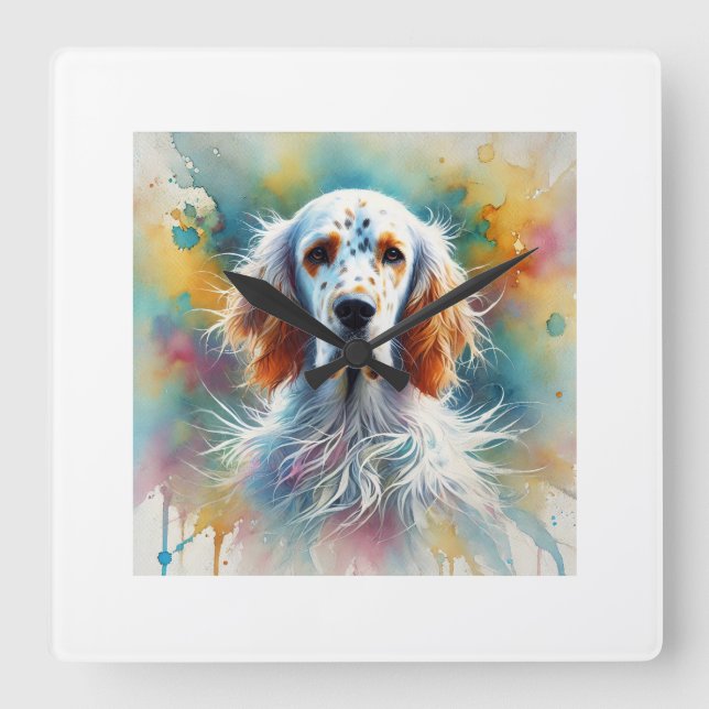 English Setter in Nature 060924AREF147 - Watercolo Fyrkantig Klocka (Framsida)