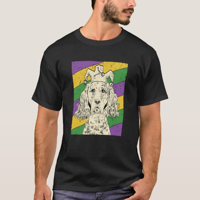 English Setter Jester Mardi Gras Dog Mom or Dad T Shirt (Framsida)