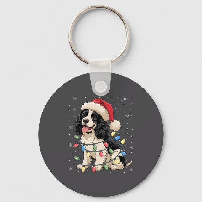 English Springer Spaniel Dog Christmas Tree Lights Nyckelring (Framsida)