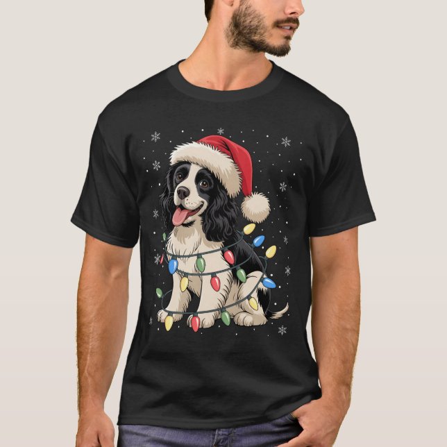 English Springer Spaniel Dog Christmas Tree Lights T Shirt (Framsida)