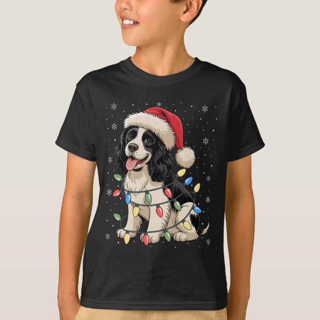 English Springer Spaniel Dog Christmas Tree Lights T Shirt (Framsida)