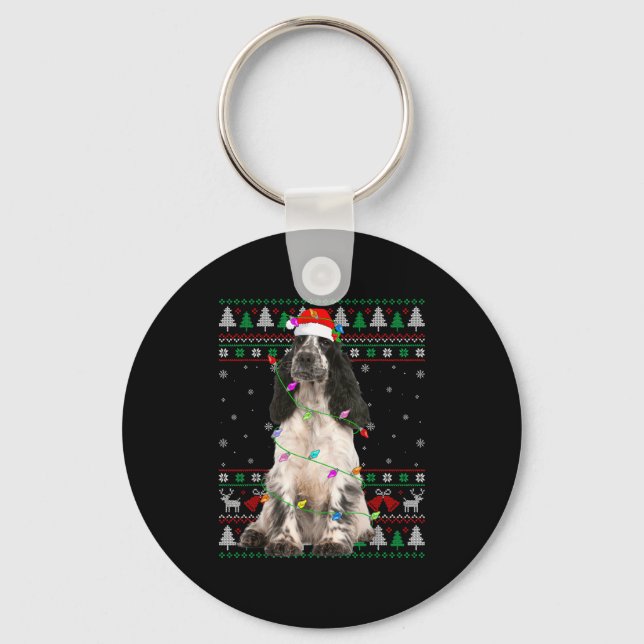 English Springer Spaniel Dog Christmas Ugly Sweate Nyckelring (Framsida)