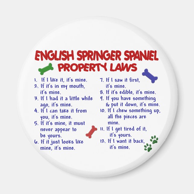 ENGLISH SPRINGER SPANIEL Egendom LAGSTIFTNING 2 Magnet (Framsidan)