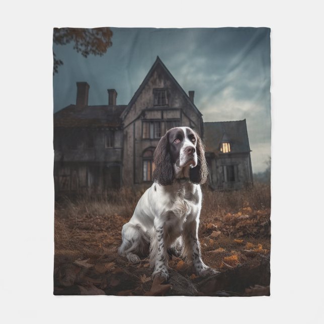 English Springer Spaniel Halloween Skräckinjagande Fleecefilt (Framsidan)