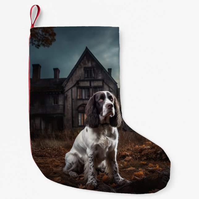 English Springer Spaniel Halloween Skräckinjagande Liten Julstrumpa (Framsidan)