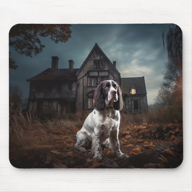 English Springer Spaniel Halloween Skräckinjagande Musmatta (Framsidan)
