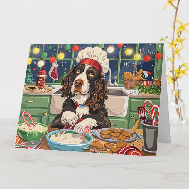 English Springer Spaniel Högtidlig bakning: Festli Kort (Gul blomma)