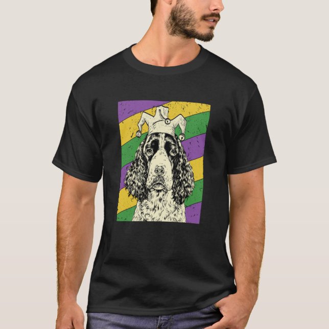 English Springer Spaniel Jester Mardi Gras Dog Mom T Shirt (Framsida)