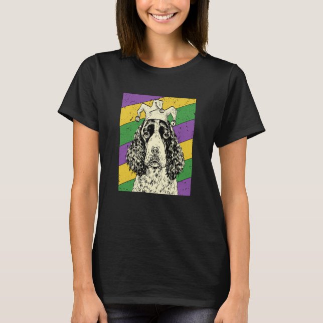 English Springer Spaniel Jester Mardi Gras Dog Mom T Shirt (Framsida)