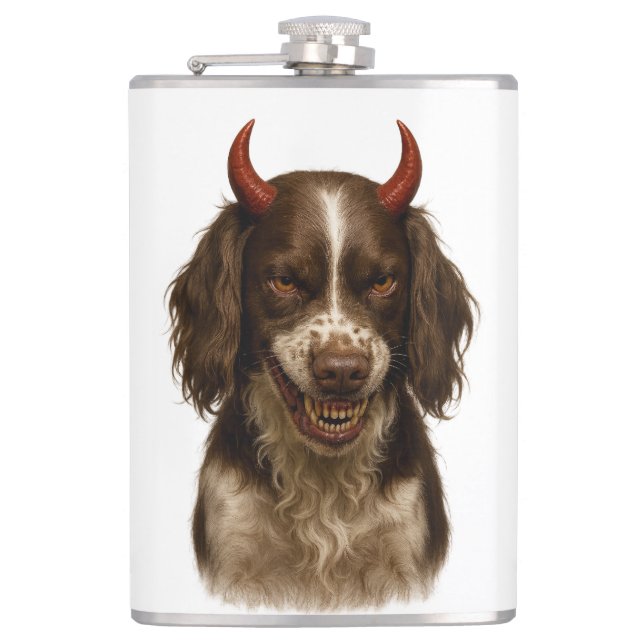 English Springer Spaniel naughty Devil Hip Flask Fickplunta (Framsidan)