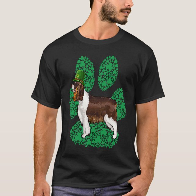 English Springer Spaniel St Patricks Day Shamrock  T Shirt (Framsida)
