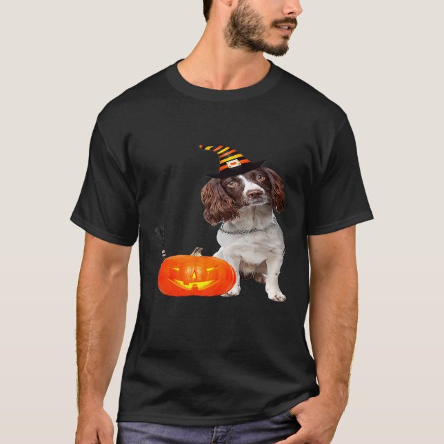 English Springer Spaniel Witch Hat Halloween Dog C T Shirt (Framsida)