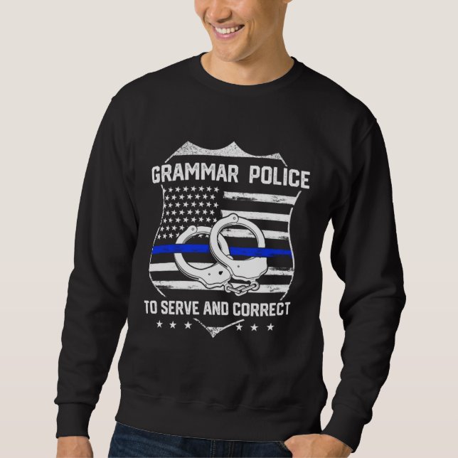 English Teacher Grammar Police Lång Ärmad Tröja (Framsida)