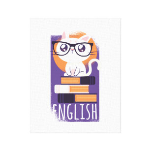 ENGLISH TEACHERS Gift - Cute Kawaii Cat Lila Canvastryck