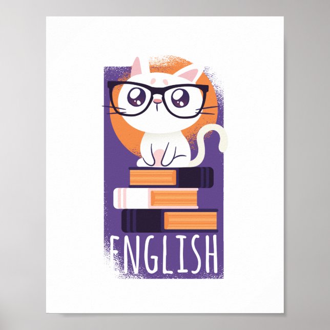 ENGLISH TEACHERS Gift - Cute Kawaii Cat Lila Poster (Framsidan)