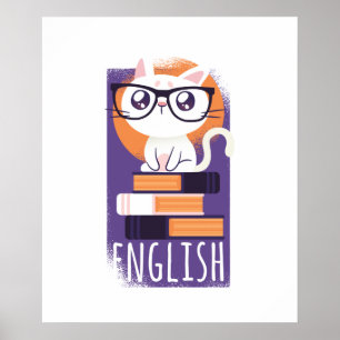ENGLISH TEACHERS Gift - Cute Kawaii Cat Lila Poster