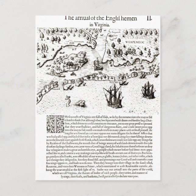 Englishmen ankomst till Virginia Vykort (Framsida)